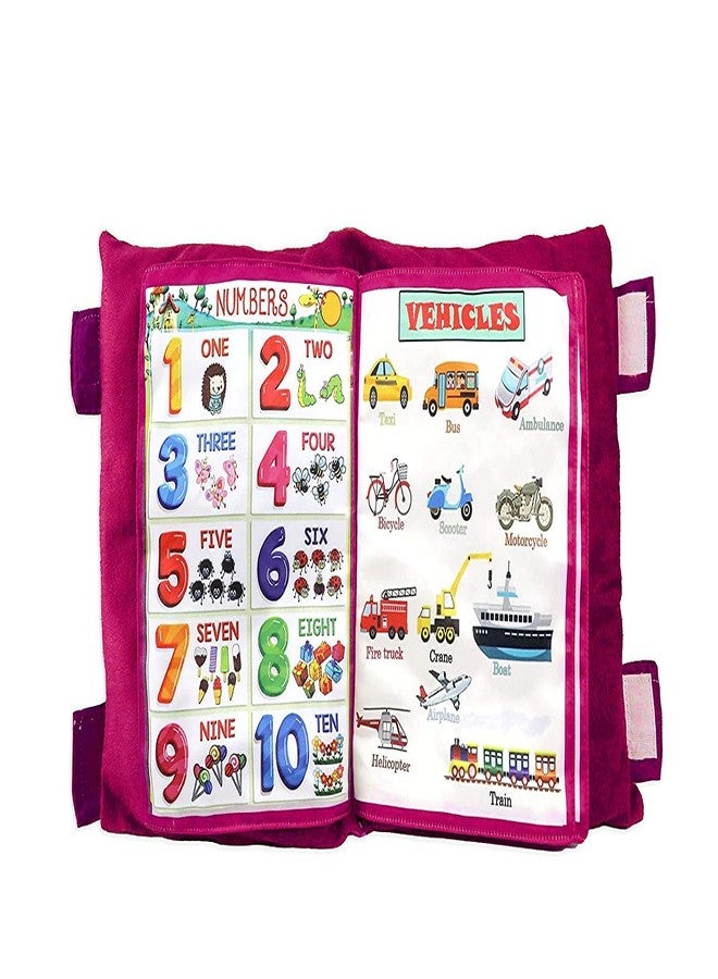 ADKD Kid's Learning Pillow Cum Book with English and Hindi Alphabets, Numbers, Animals Names Learning for Kids Cushion Book (Pink) - Image 3